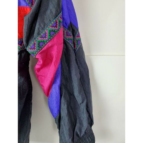 VTG Sunterra Womens Black M Totally 80s‎ Windbreaker Jacket Block Abstract Retro - Picture 5 of 8